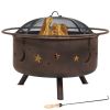 Outdoor Camping or Backyard Round Cosmic Stars and Moons Fire Pit with Cooking Grill Grate; Spark Screen; and Log Poker - 30"