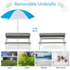 3-in-1 Kids Outdoor Wooden Picnic Table With Umbrella; Convertible Sand & Wate; Gray
