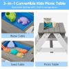3-in-1 Kids Outdoor Wooden Picnic Table With Umbrella; Convertible Sand & Wate; Gray