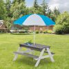 3-in-1 Kids Outdoor Wooden Picnic Table With Umbrella; Convertible Sand & Wate; Gray