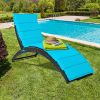 Folding Patio Rattan Lounge Chair Chaise Cushioned Portable Garden Turquoise