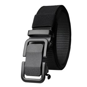 Men's Belt Automatic Metal Buckle Nylon Canvas Webbing Belt Outdoor Work Belt; Nylon Belt With Click Buckle (Color: Black)