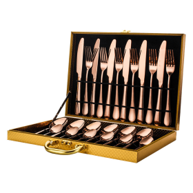 Elegant Western High-End Stainless Steel Tableware 24 Piece Set (Color: Rose Gold)