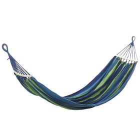 Camping Travel Beach Double Hammock Canvas Hanging Hammock Swing Bed (Color: Blue Stripe)