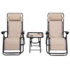 3PC Zero Gravity Reclining Lounge Chairs Pillows Table Portable Folding
